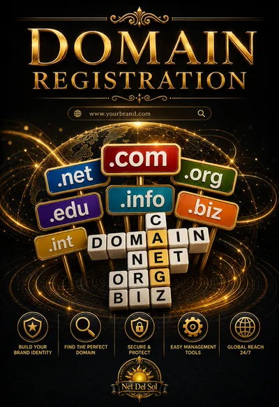 Domain registration services for .com, .net, .org, .info, .biz and other domain names by Net Del Sol