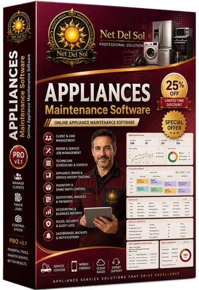 Net Del Sol appliance maintenance software artwork for service operations