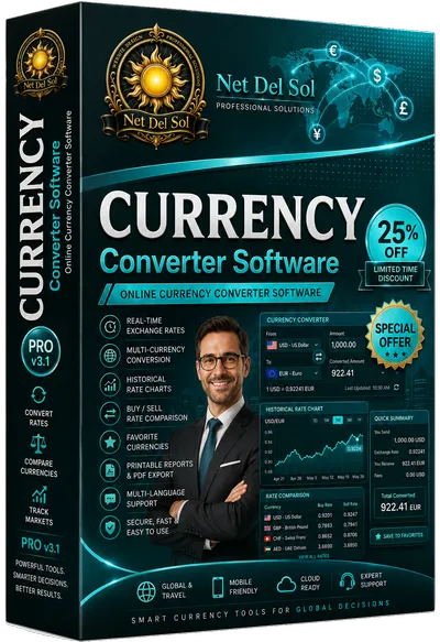 Net Del Sol currency converter software artwork for international business support