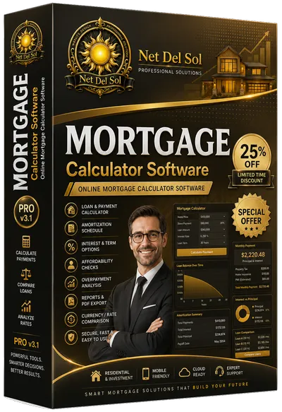 Net Del Sol mortgage calculator software box artwork for real estate finance tools